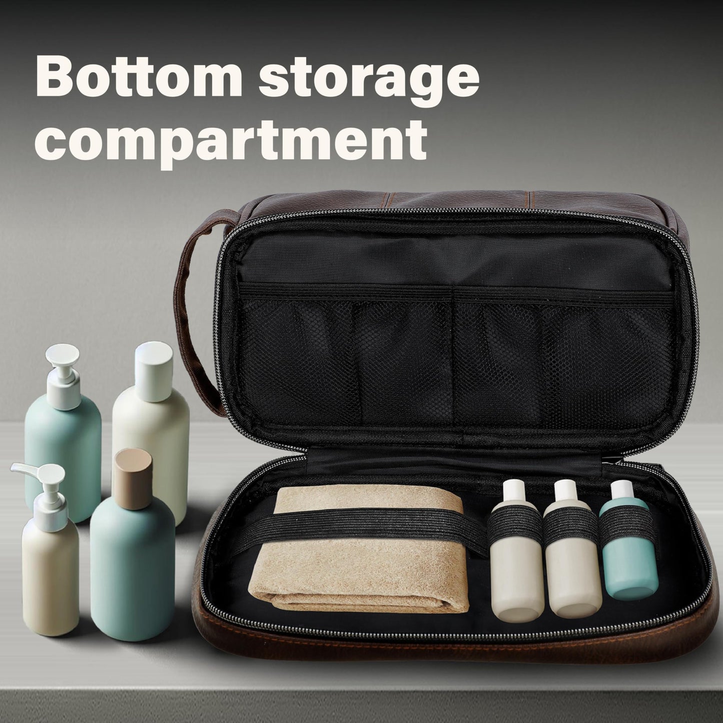 emissary Leather Travel Toiletry Bag for Men, Dopp Kit - Coffee