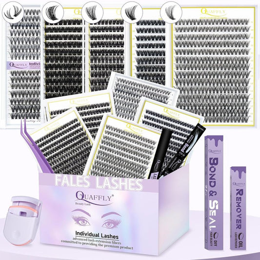 False Eyelashes Kit - 5-Pack with Glue, Tweezers & Curler | Reusable for Natural or Dramatic Looks
