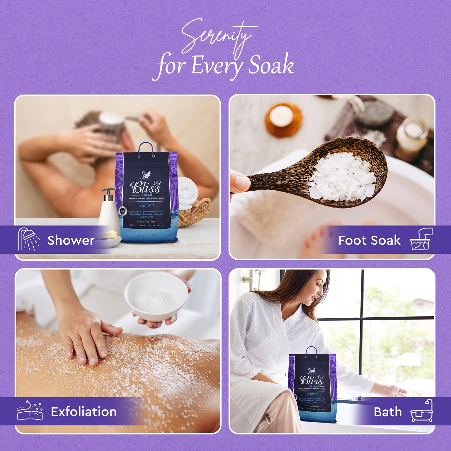 Royal Bliss Magnesium Bath & Foot Soak | Salt Flake 10 LB (160 OZ)
