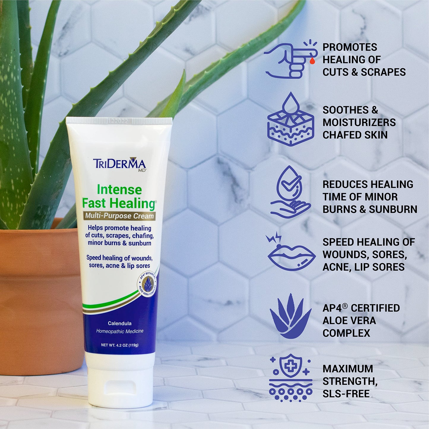 TriDerma Intense Fast Skin Healing Cream for Hard-to-Heal Skin Irritations, Sores, Rashes, Dry, Cracked Hands, Cuts, Chafing, Burns, Scrapes - First Aid Kit Essential - FSA Eligible - 4.0 oz Tube