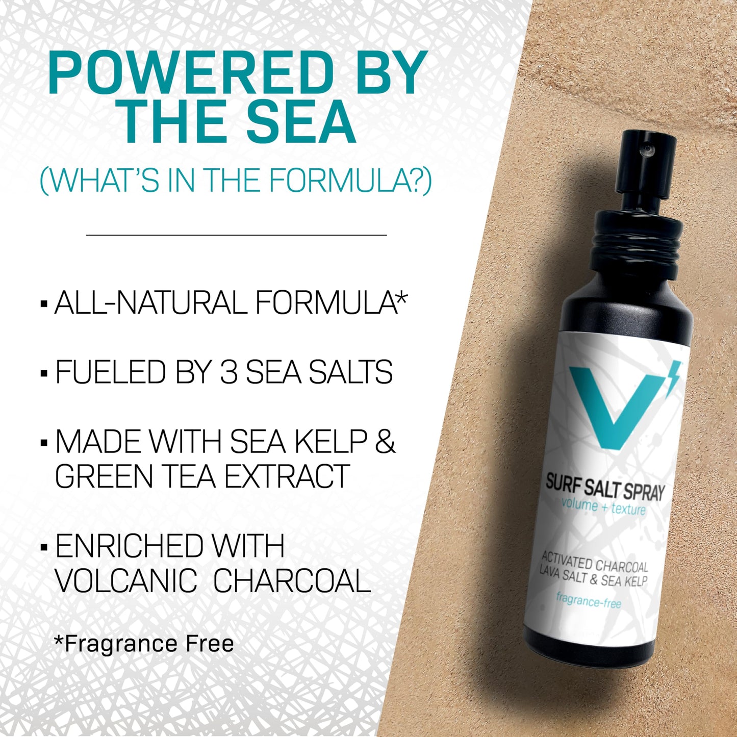 VOLT Surf Sea Salt Spray for Hair & Beard – Natural Volumizing & Texturizing Spray with Activated Charcoal, Sea Kelp & Green Tea – Aerosol-Free, Travel-Size, Aluminum Bottle
