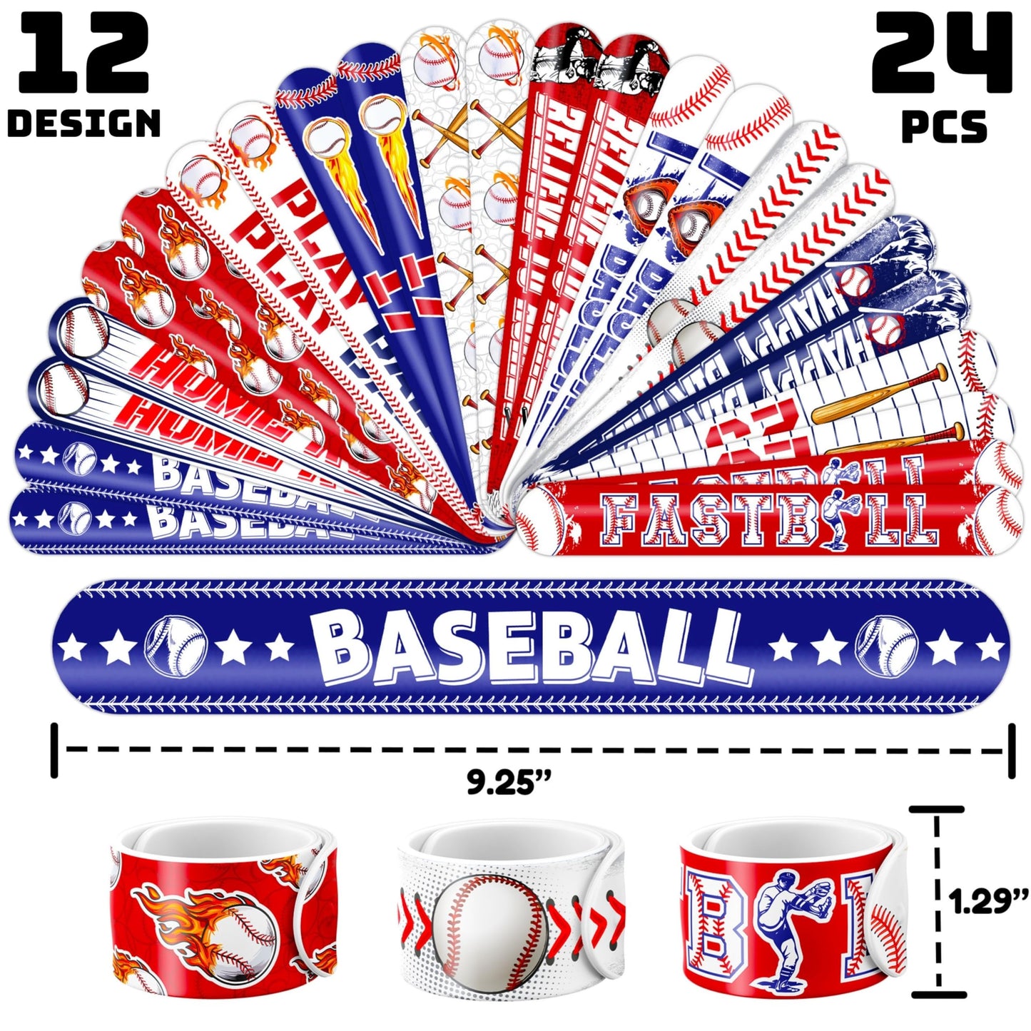 72PCS Baseball Party Set - 48PCS Temporary Pre - Cut Tattoos & 24PCS Slap Bracelets - Fun Sports-Themed Birthday Supplies, Baby Shower Gifts, Classroom Rewards & Party Decor for Kids (Boys & Girls)