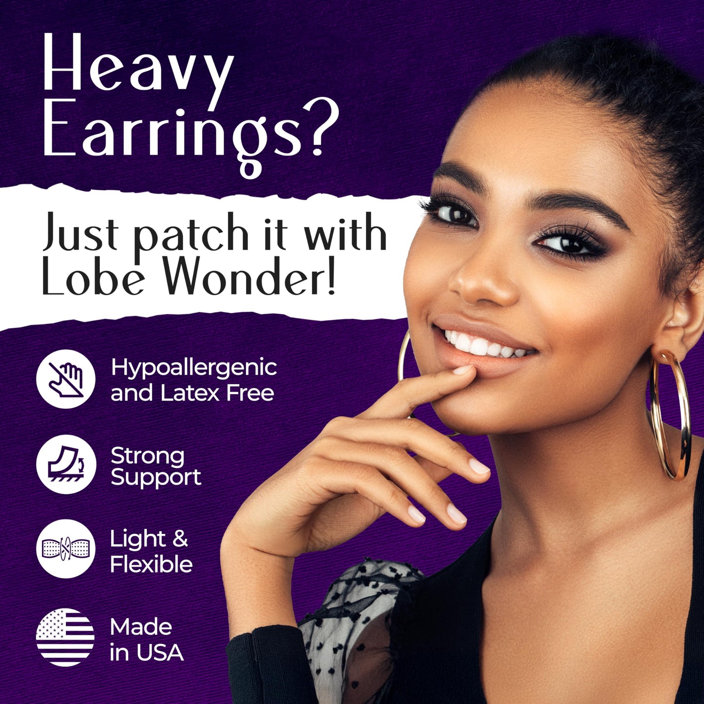 Lobe Wonder - The ORIGINAL Ear Lobe Support Patch for Pierced Ears - Eliminates the Look of Torn or Stretched Piercings - Protects Healthy Ear Lobes from Tearing - 360 Patches - Clear & Latex-Free