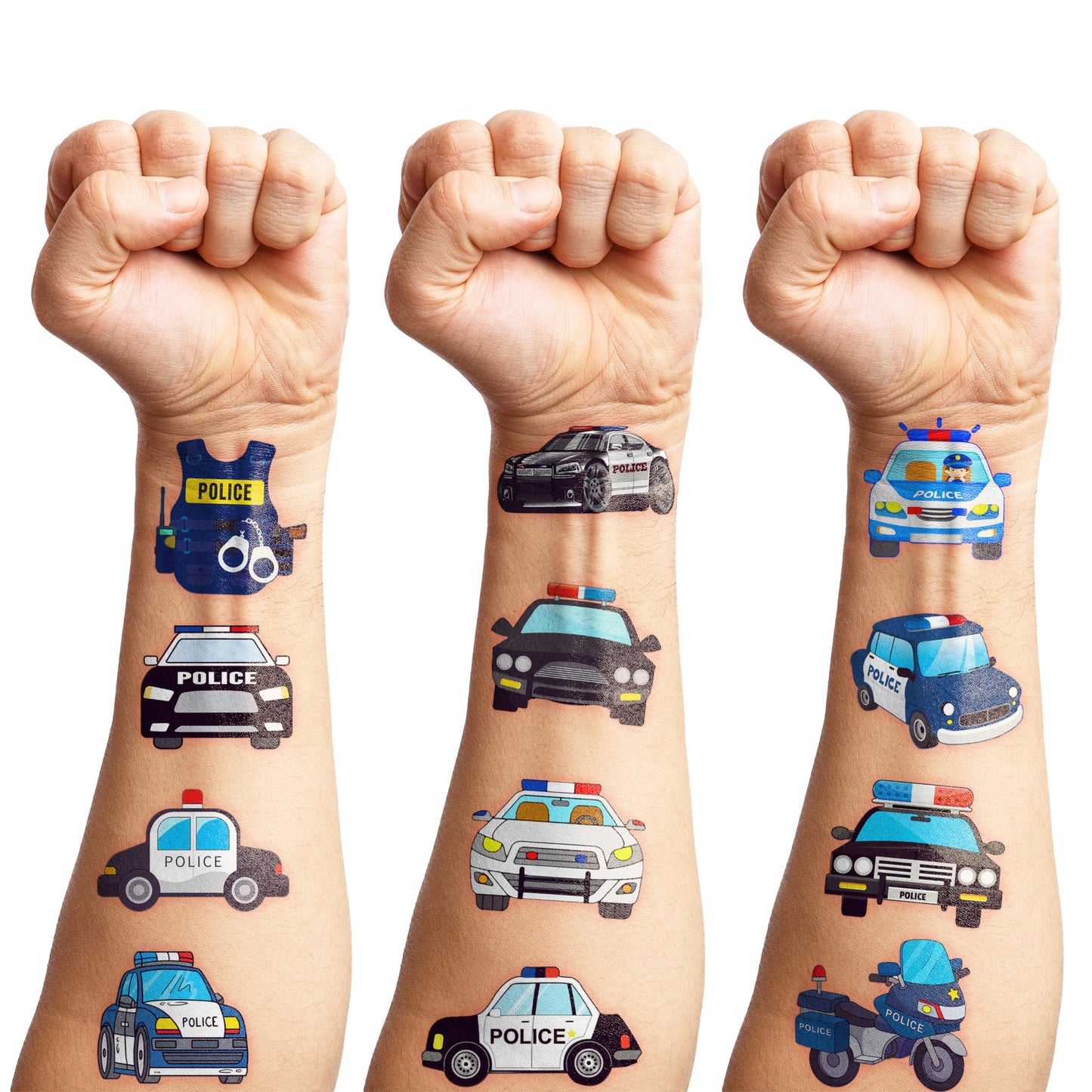107 PCS Police Car Party Favors Temporary Tattoos Themed Decorations Décor police birthday party supplies Officer Policeman Blue Tattoo Stickers Gifts For Boys Girls Class Prizes Rewards Cartoon