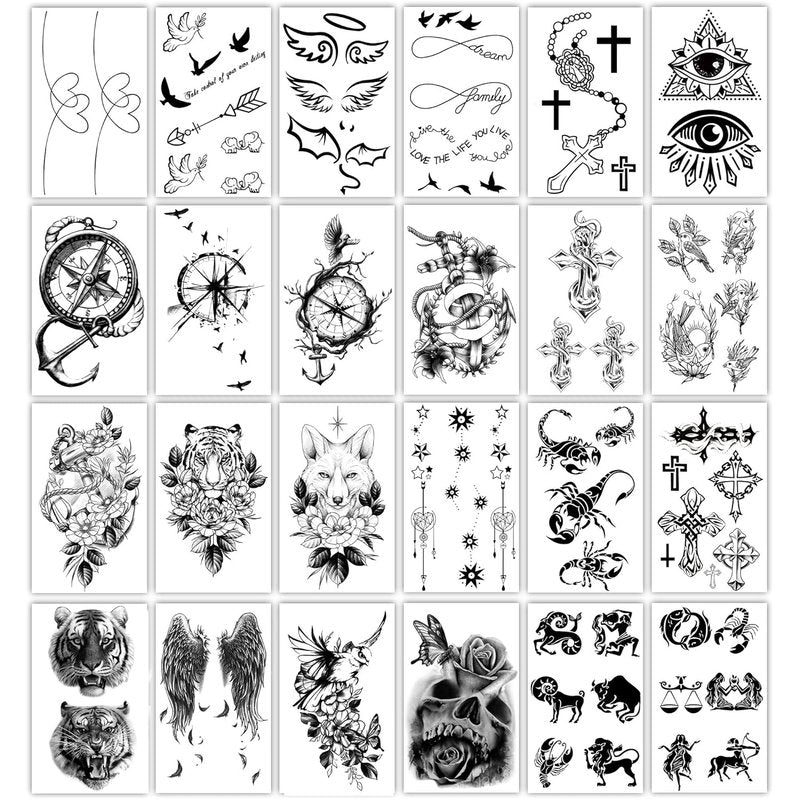 Temporary Tattoos - 36 Sheets of Stylish Body Art for Men & Women | Includes 12 Sheets of Arm & Chest Designs