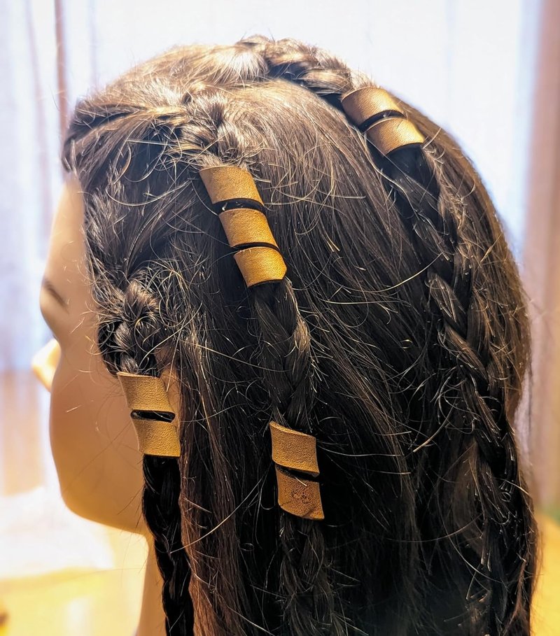 Leather Hair Beads, Dreads beads, Beard beads, Ponytail Wrap, Ponytail Holder, Hair Tie, Leather Wrap, cosplay hair, Hair Accessories, Women's hair, Men's hair (Black, 1.5")