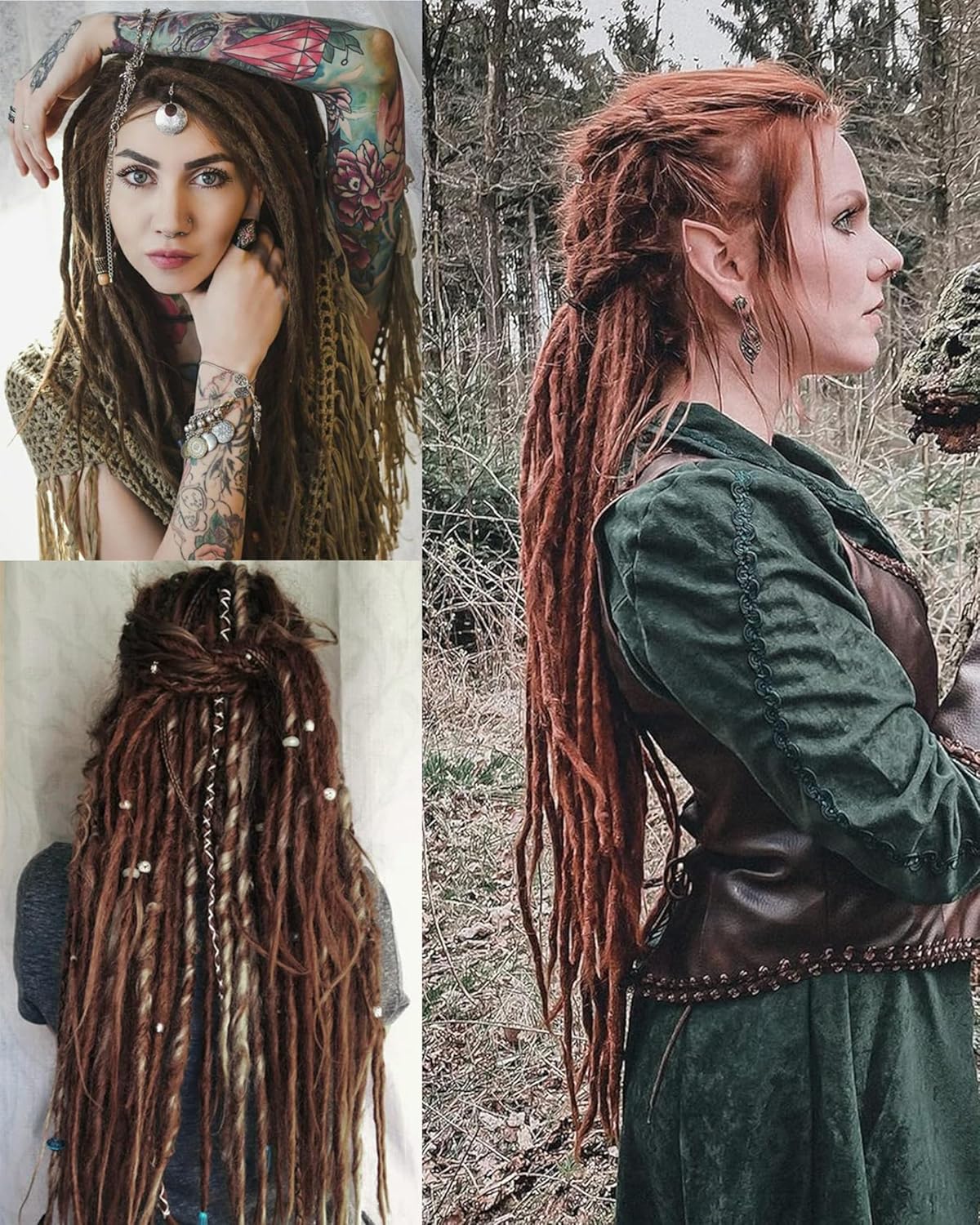 Dreadlock Extensions - 24 Inch Ombre Burgundy Faux Locs | Soft Synthetic Hair, 50 Strands, 0.6 cm Width