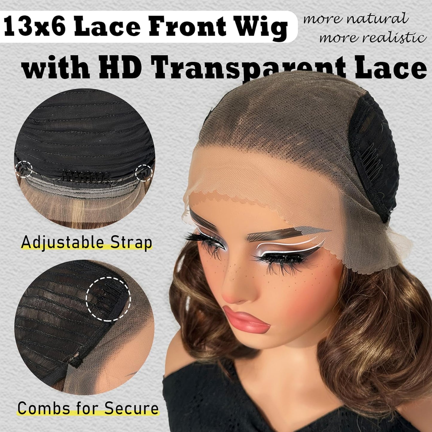 **SOKU 13x6 Lace Front Wavy Wig - 12 Inch Short Synthetic Wig for Black Women | Highlight Brown, Pre-Plucked, Glueless**