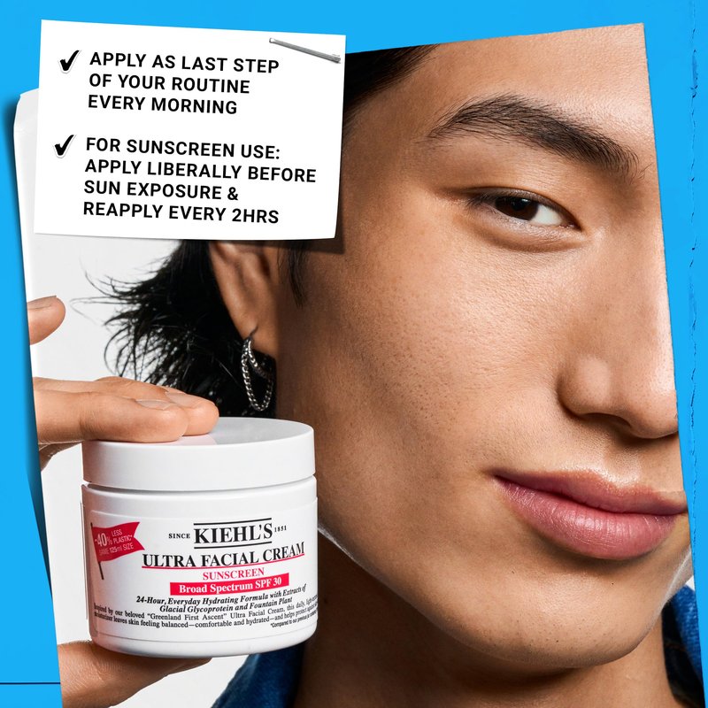 Kiehl's Ultra Facial Cream with SPF 30, Lightweight Daily Moisturizer for All Skin Types, 24-hour Hydration, UV Sunscreen Protection, Non-greasy, Absorbs Quickly, with Glacial Glycoprotein - 1.7 fl oz
