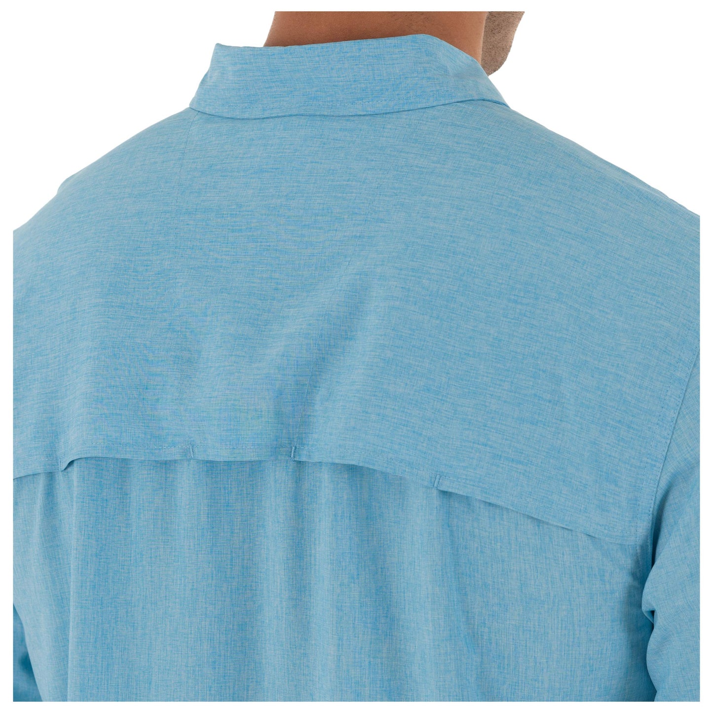 Guy Harvey Men's Long Sleeve Harbor Heather Performance Fishing Shirt, Bonnie Blue, Large