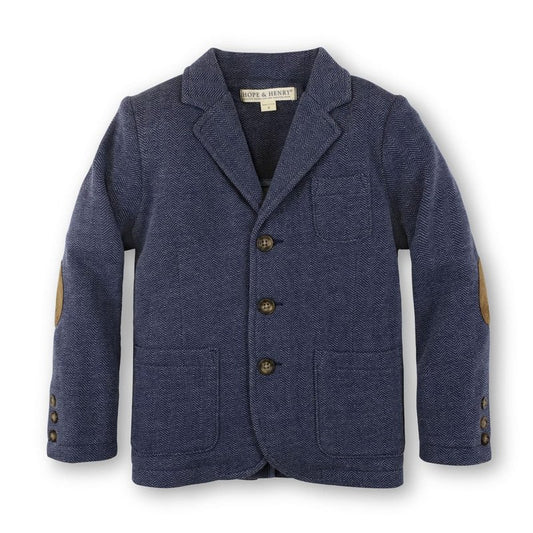Hope & Henry Baby Boys' Fleece Suit Blazer Made with Organic Cotton, 18-24 Months, Navy Herringbone