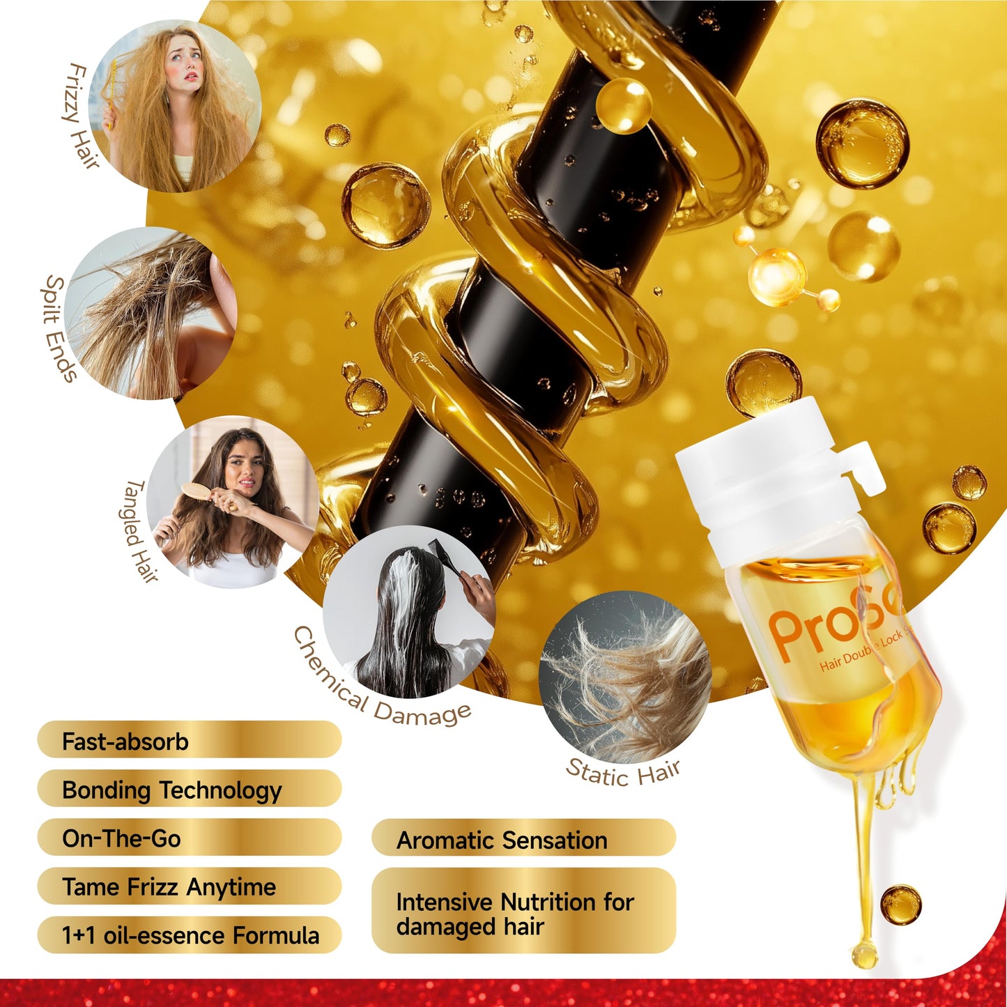 Proseed Hair Vitamins, 3-in-1 Solution: Hot Oil Treatment & Leave-in Serum &Perfumed Care for Frizzy, Dry, Damaged Hair, with Moroccan, Avocado, Coconut Oil, Vitamin C, E, B5 & Biotin (40 Caps)