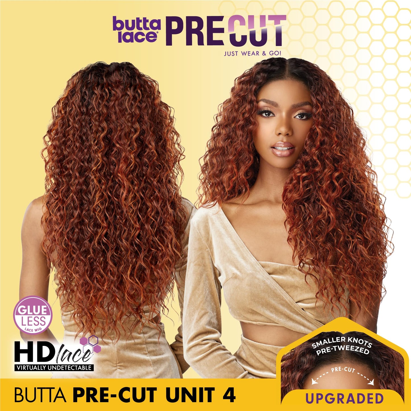 Sensationnel Butta Lace Precut Wigs - Unit 4 Glueless Extra Wide 5 Inch Deep Parting Synthetic Pre Tweezed Smaller Knot Hairline (BALAYAGECOPPER)