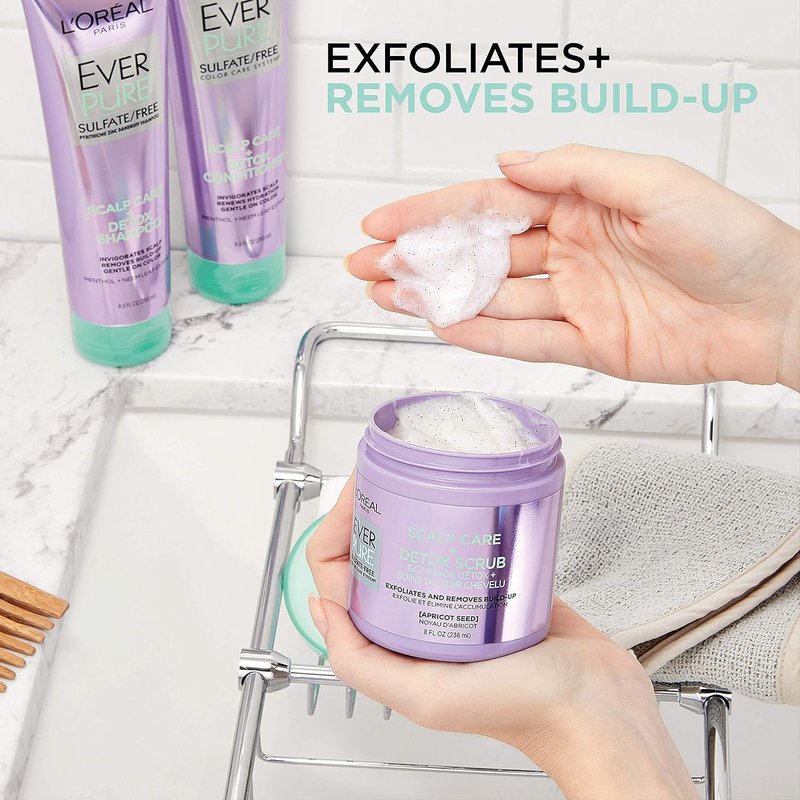 L'Oreal Paris EverPure Exfoliating Scalp Care Scrub - Detox Formula with Apricot Seed, 8 Ounce