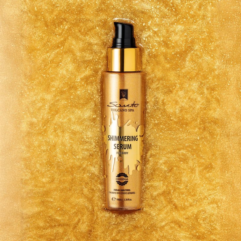 Santo Volcano Shimmer Body Oil 100ml – Hydrating Glow Enhancer Glitter Body Oil with Micro Pearls – Fast Absorbing Shimmer for Moisturizing, Illuminating and Shine