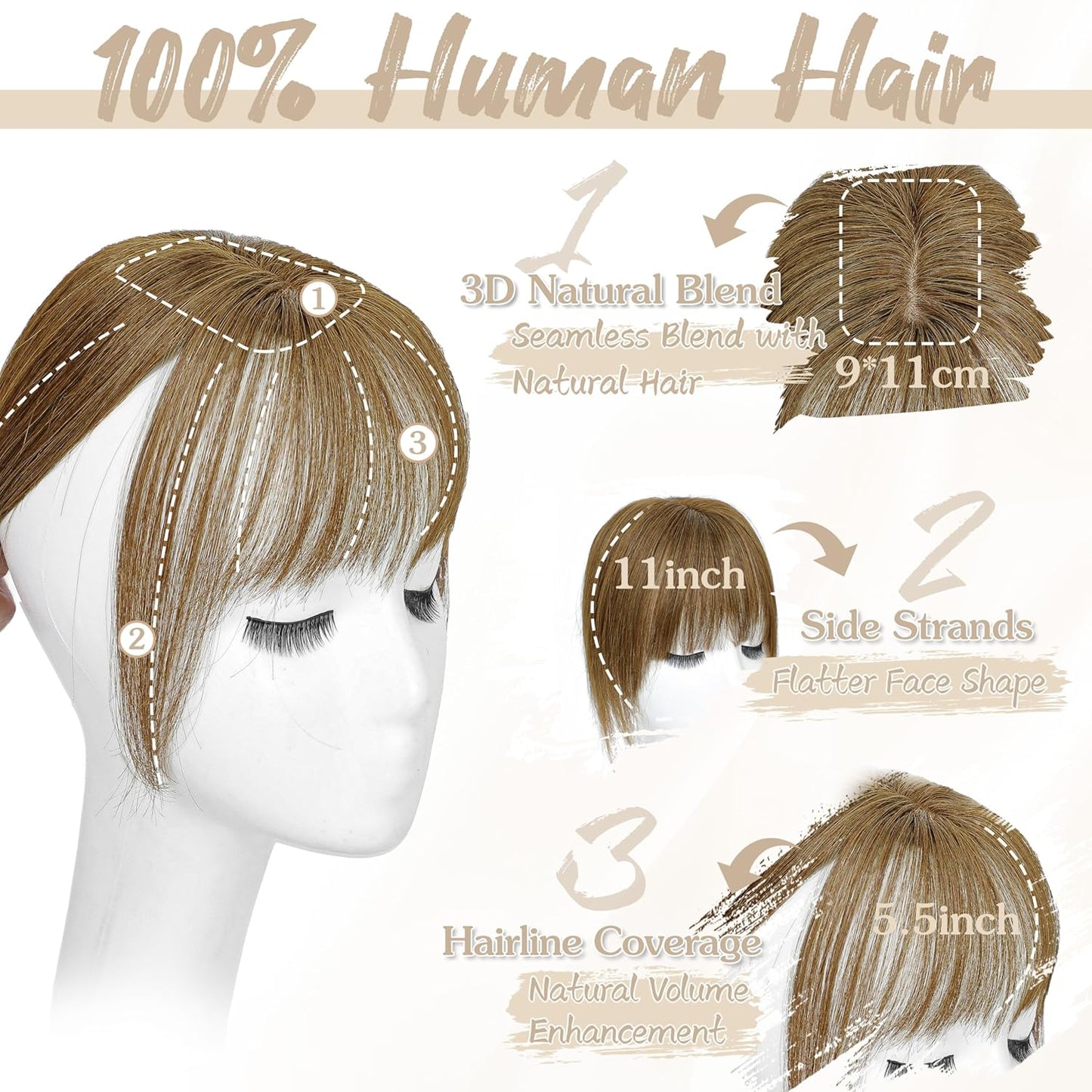 Human Hair Toppers for Women - 150% Density Clip-In Hairpiece with Bangs | 10-Inch Ash Brown for Thinning Hair