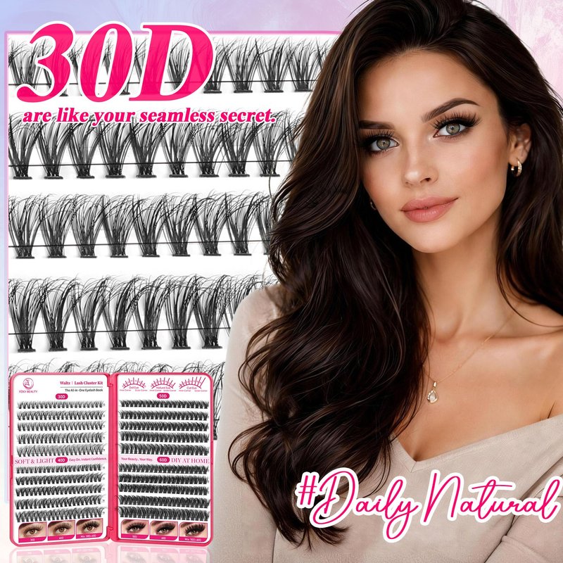 Nova Lash Clusters Kit 360 PCS Lash Clusters Natural Look Invisible Band Lashes Eyelash Clusters with Bond and Seal D Curl WideSpan Cluster Eyelash Extension Kit 8-16mm DIY at Home