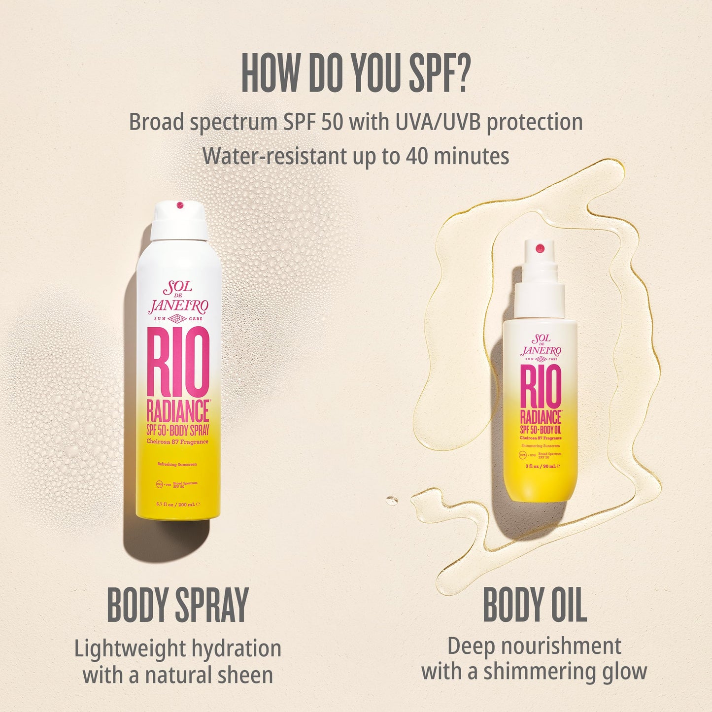 SOL DE JANEIRO Rio Radiance SPF 50 Body Spray Broad Spectrum | Spray Sunscreen for Body | Niacinamide and Antioxidants | Sheer Coverage | UV Protection
