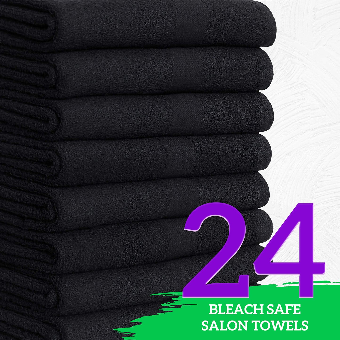 GREEN LIFESTYLE Black Microfiber Bleach Safe Towel Bulk Sets, Premium Spa Quality, Super Soft and Absorbent for Gym, Pool, Spa, Salon and Home (24 Pack)