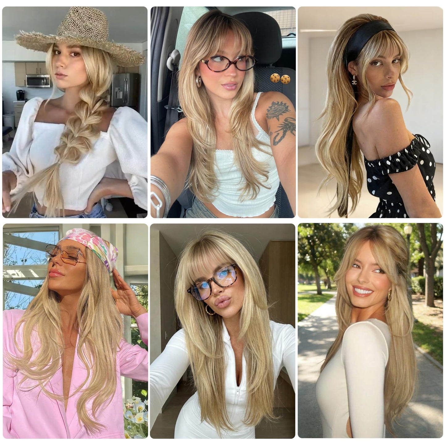 Nnzes Ombre Blonde 26-inch Long Wig with Bangs for Women - Straight Layered Style, Realistic Scalp, Freestyle Parting, Natural-Looking & Heat-Resistant Synthetic Hair for Daily and Party Use