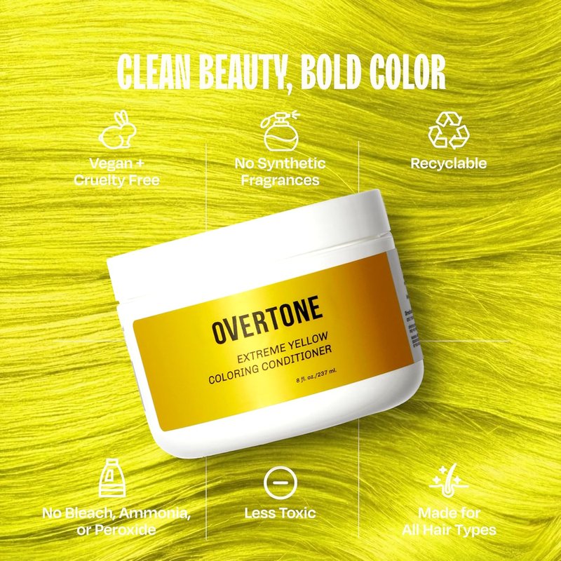 Overtone Semi-Permanent Hair Color Conditioner - Extreme Yellow, Nourishing Color Depositing Mask | 8 oz, Vegan & Cruelty-Free