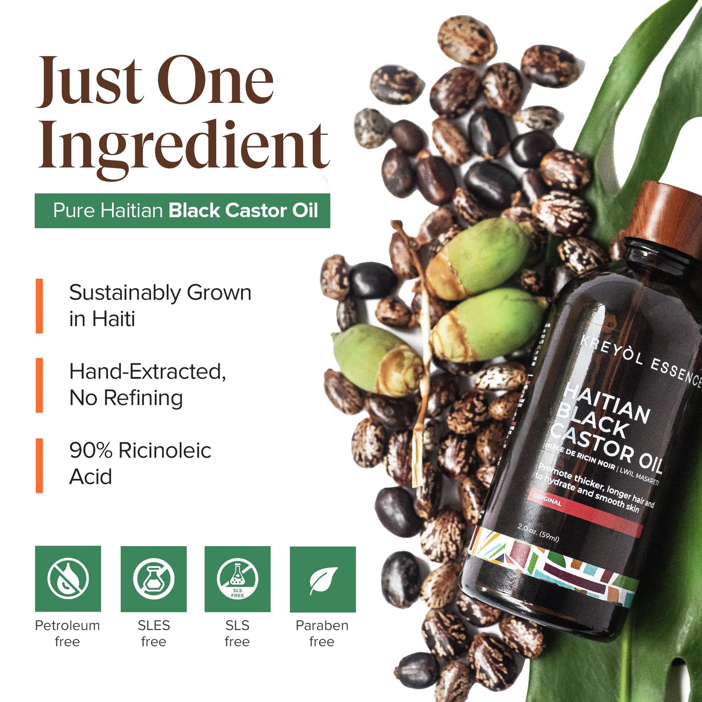 Kreyol Essence - Haitian Black Castor Oil for Skin and Hair, Glass Bottle - Cold Pressed, Hexane Free, Fuller-Looking Hair, Natural Humectant, Mango Papaya & Coconut, 3.4 Fl Oz