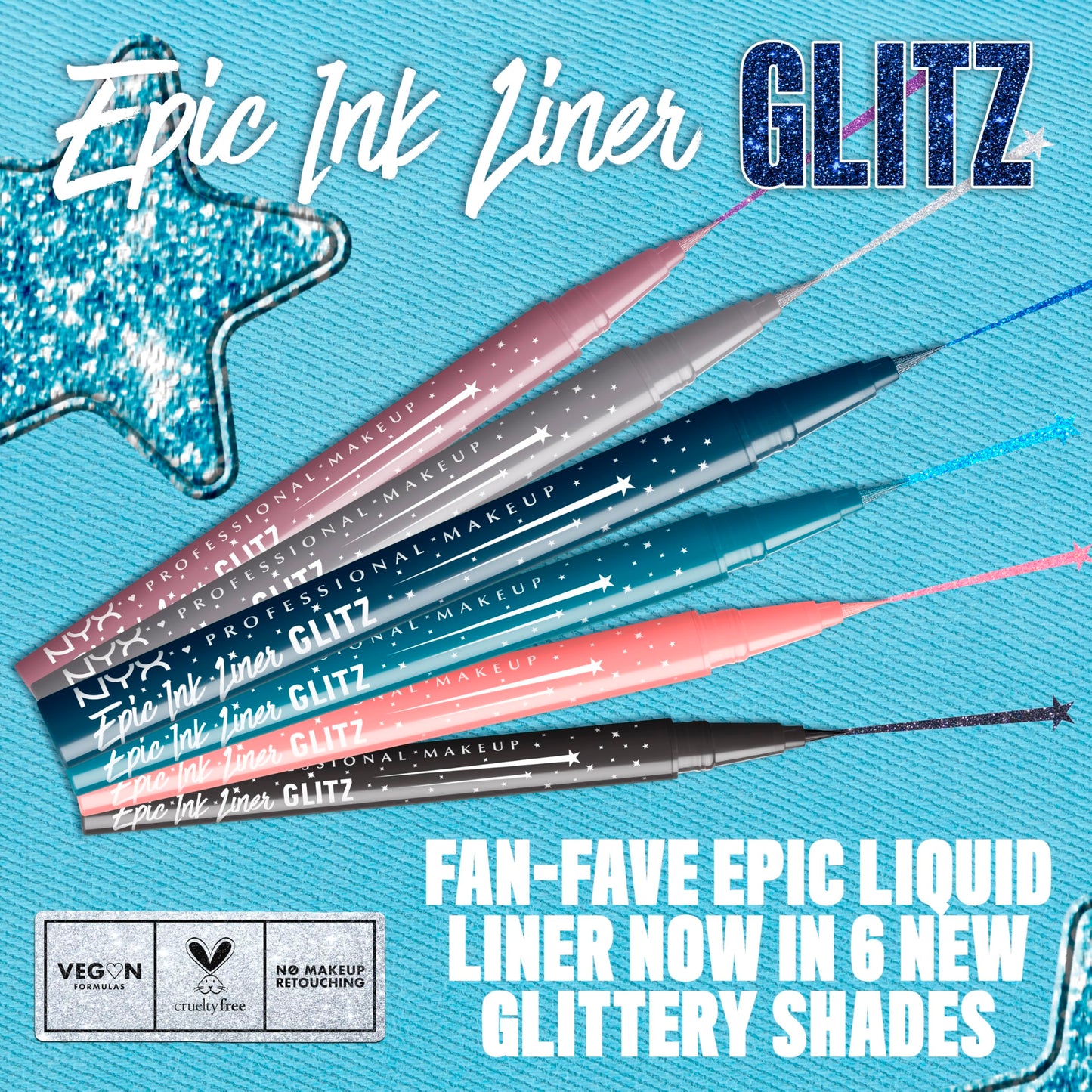 NYX PROFESSIONAL MAKEUP Epic Ink Glitz Liner, Waterproof Metallic Liquid Eyeliner with Vegan Formula - Graphite Glitz (Shimmer Graphite Black)