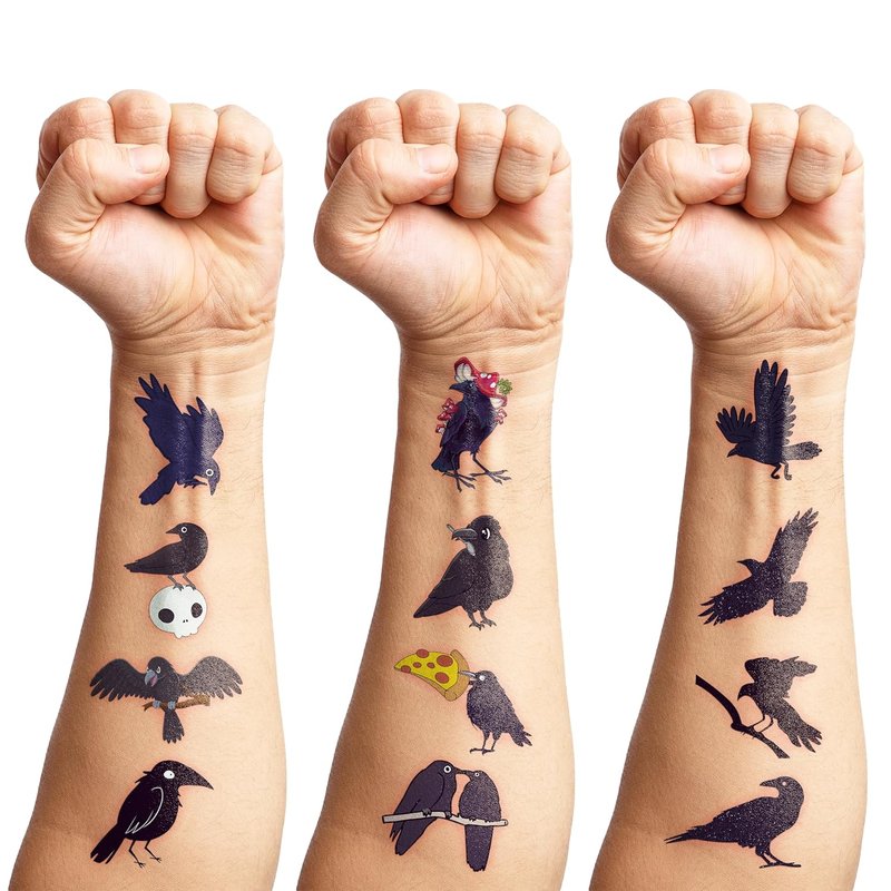 Temporary Crow Bird Tattoos - 100PCS Gothic Raven Stickers for Kids' Birthday Party Favors | Halloween Decorations