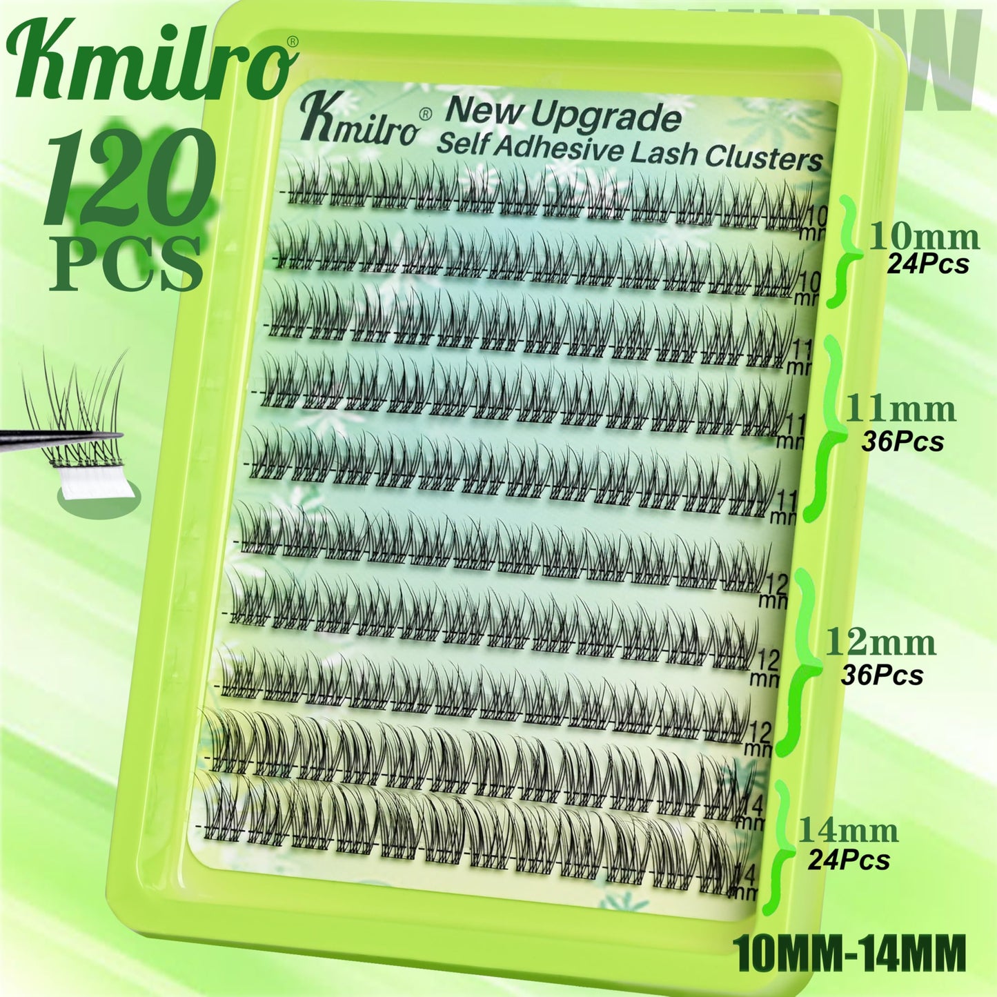 Self Adhesive Eyelashes 10-14mm Natural Self Adhesive Lash Clusters Wispy Press on Lashes No Glue Needed 120Pcs Pre Glued Lashes Clusters Reusable DIY Eyelash Extensions Kit with Tweezers, by Kmilro