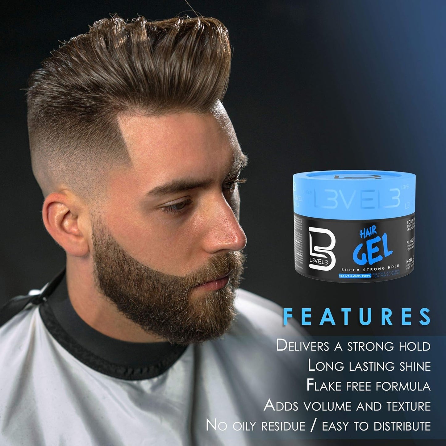 Level 3 Hair Gel - Super Strong Hold & Flake-Free Formula - Long-Lasting Shine | 500ml Bundle of 3 for Men & Women