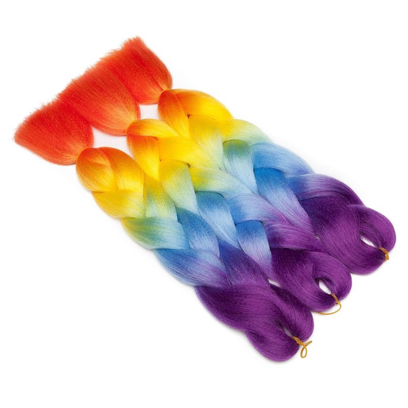 Ombre Jumbo Braid Hair Extensions - 24 Inch Rainbow Box Braids | High-Temperature Synthetic Fiber, 4 Tones Purple, Blue, Yellow, Orange, 5 Bundles
