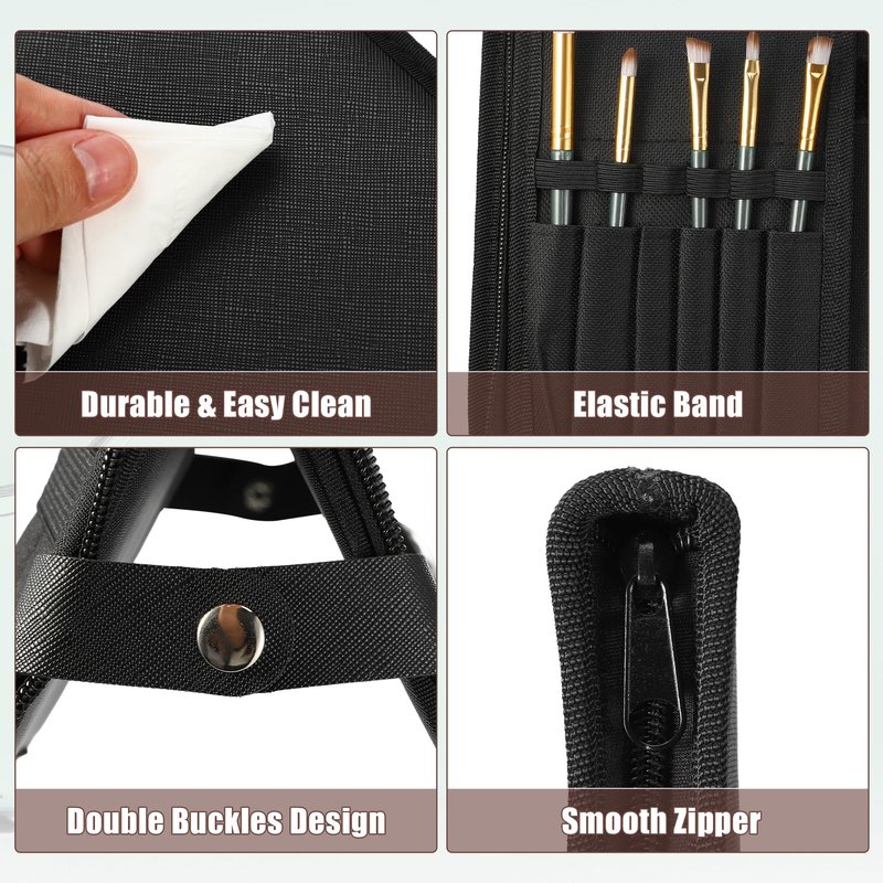 VOCOSTE Foldable Makeup Brush Holder, 29 Pockets Makeup Brush Organizer, Stand-up Makeup Brush Travel Bag Cosmetic Case, Portable Travel Makeup Brushes Case Handbag