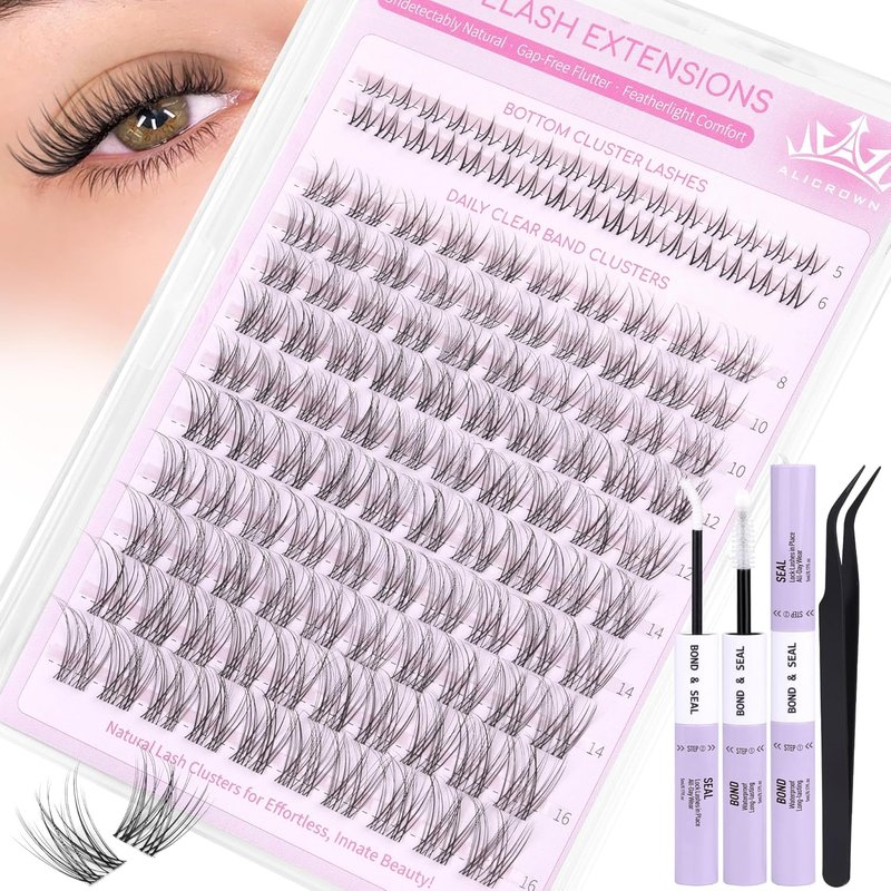 Natural Lash Clusters Kit - Wispy C Curly Eyelash Extensions with Invisible Band | 132 Pcs DIY Set