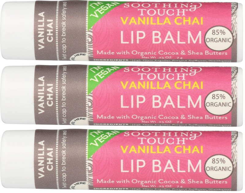 Soothing Touch Lip Balm, Vegan Vanilla Chai, 0.25 Ounce (Pack of 3)