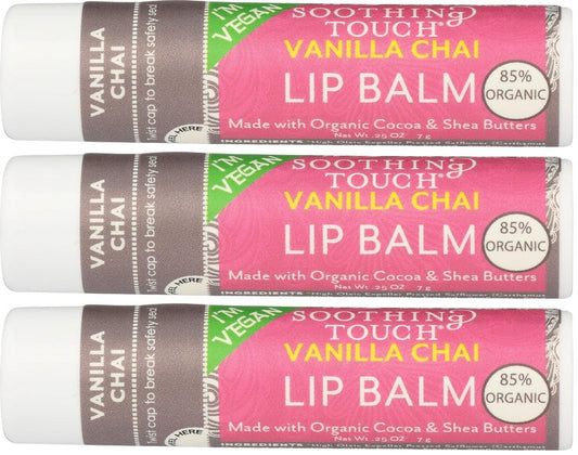 Soothing Touch Lip Balm, Vegan Vanilla Chai, 0.25 Ounce (Pack of 3)