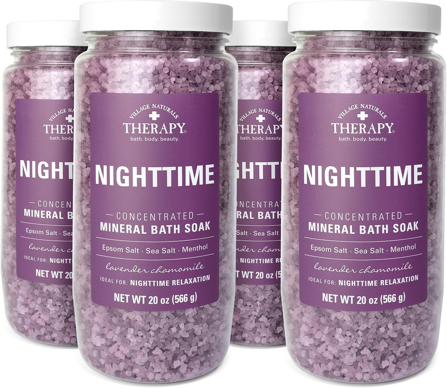 Nighttime Concentrated Mineral Bath Soak - Village Naturals Therapy | 20 oz, Pack of 4