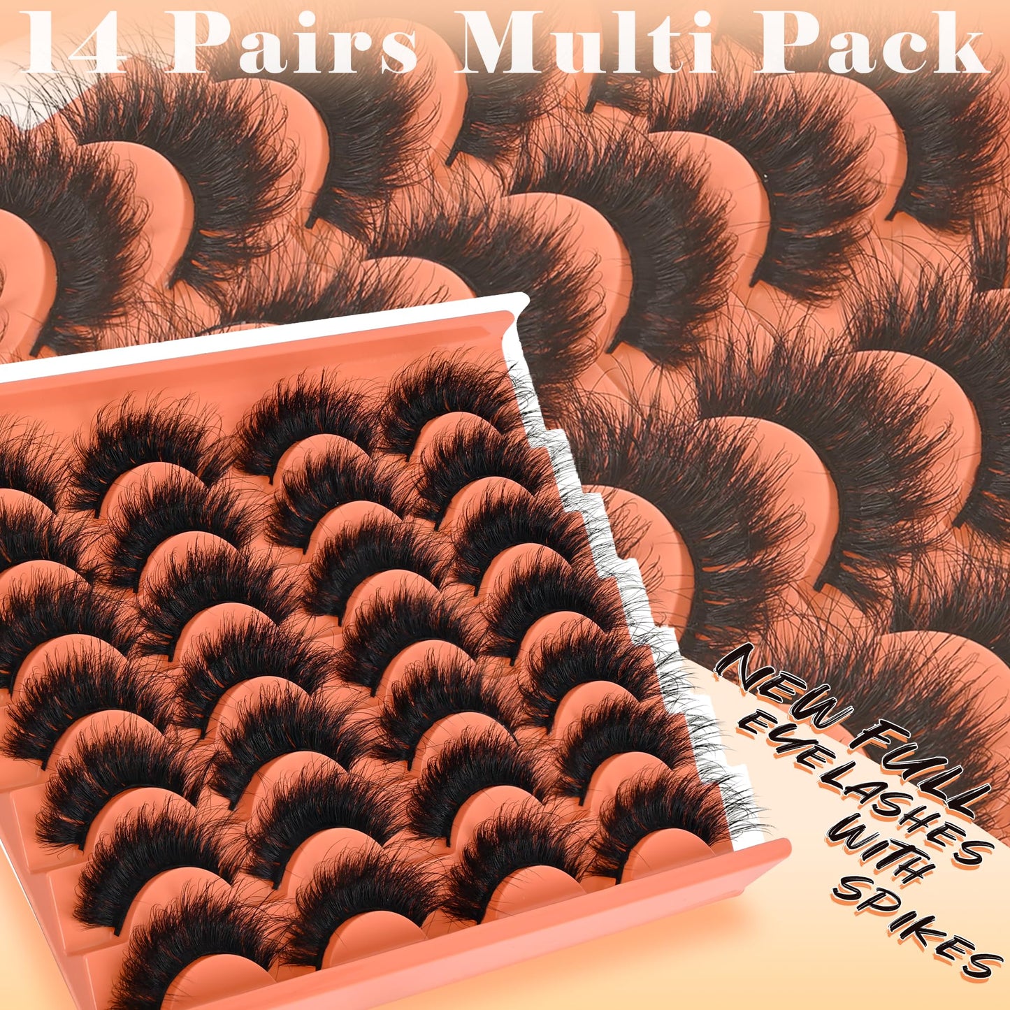 Faux Mink Lashes Manga Look Spiky Strip Lashes Volume False Eyelashes 14 Pairs Dramatic Eyelashes 20mm Long Lash D-Curly Strips Lashes Pack