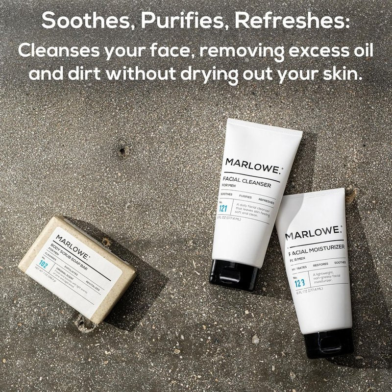 MARLOWE. Men's Skin Care Set, Purifying Facial Cleanser & Hydrating Face Moisturizer Duo, Cleanses, Refreshes, Soothes Skin, Great Gift for Men, Clean, Vegan Daily Grooming Essentials