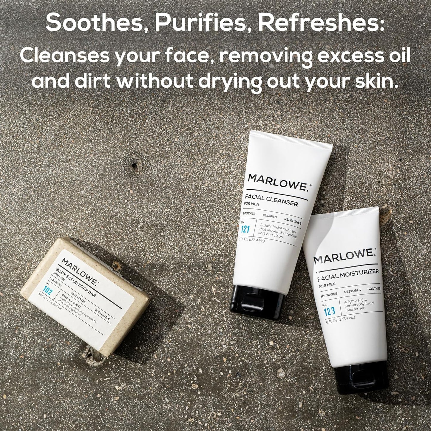 MARLOWE. Men's Skin Care Set, Purifying Facial Cleanser & Hydrating Face Moisturizer Duo, Cleanses, Refreshes, Soothes Skin, Great Gift for Men, Clean, Vegan Daily Grooming Essentials