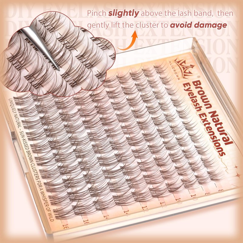 Brown Lash Clusters Natural Eyelash Clusters Wispy Individual Lash Extensions Brown Eyelash Extensions with Clear Bands Short DIY Eyelash Extensions at Home 100Pcs 8mm-16mm