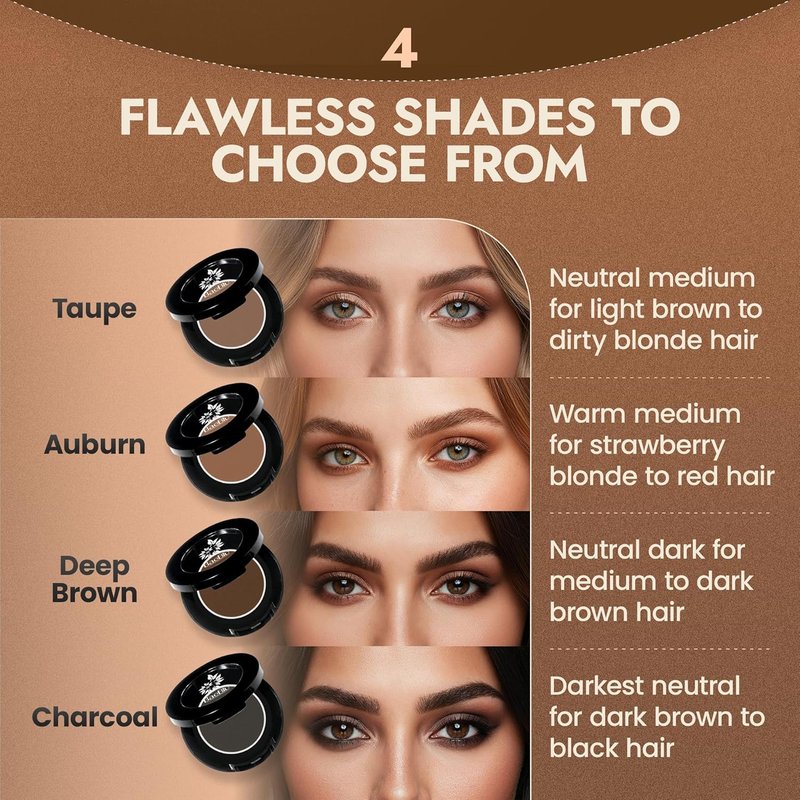 Organic Eyebrow Powder - Vegan Brow Tint for Shaping & Defining | Smudge-Proof, Long-Lasting - Deep Brown