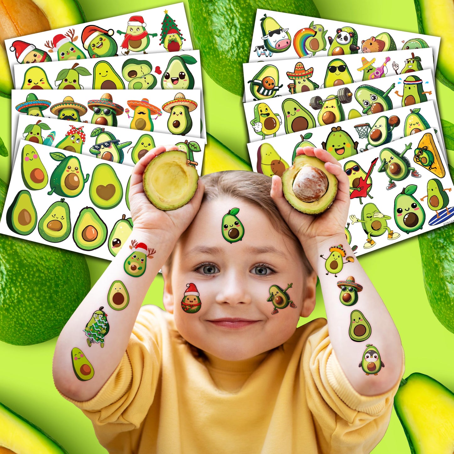 100 PCS Funny Avocado Temporary Tattoos for Kids