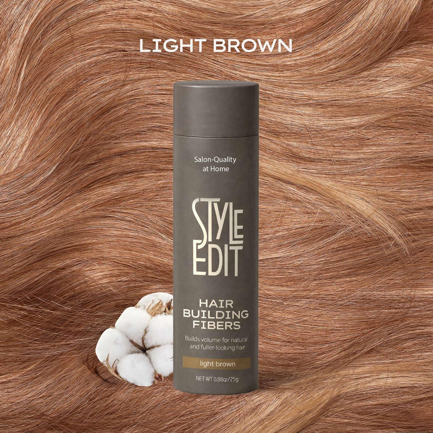 Style Edit Hair Building Fibers for Thinning Hair | Conceals Receding Hairlines, Fine Hair & Bald Spots for Fuller looking hair, 100% Plant-Based Thickening Powder for Men & Women, Light Brown 0.88oz