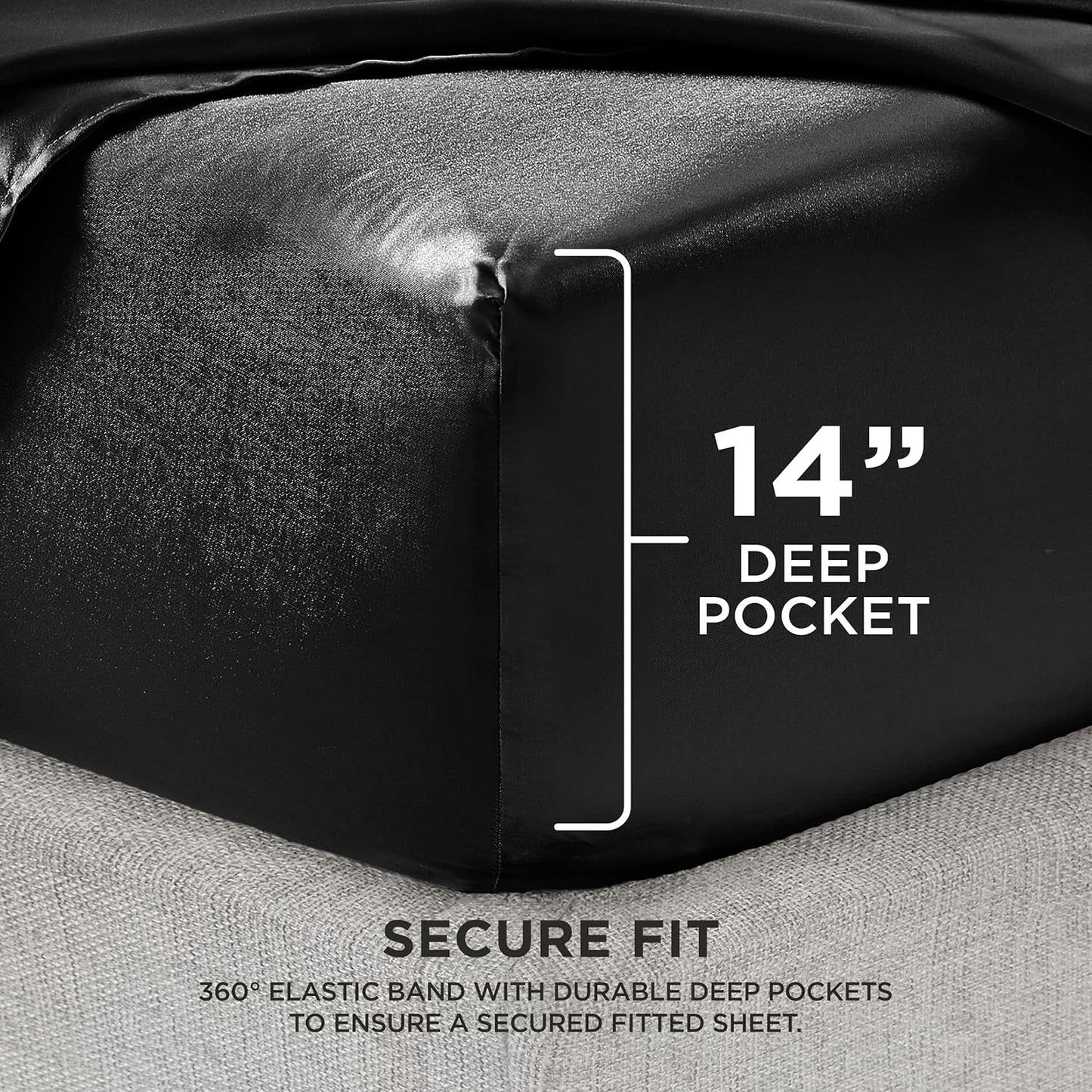 Juicy Couture Twin Satin Bed Sheet Set - Deep Pocket Silky Sheets, Wrinkle Resistant | Black