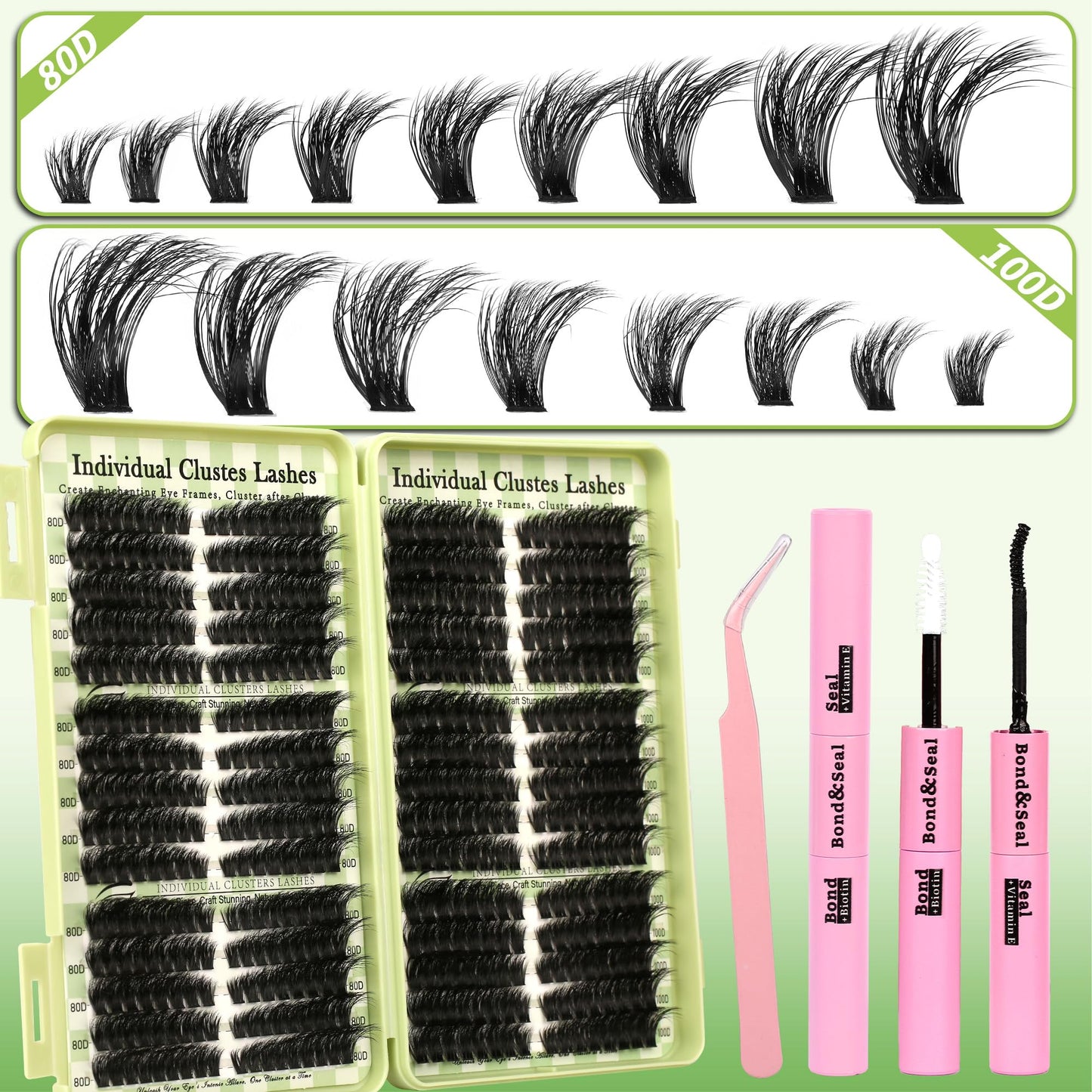Gmagictobo Lash Clusters Kit Wispy Lash Clusters C Curl Cluster Eyelash Extensions Cat Eye Lashes Clusters 510Pcs Volume Individual Lashes Lash Glue Lash Tweezers