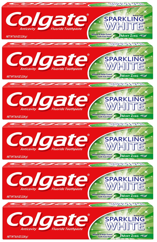 Colgate Sparkling White Whitening Toothpaste, Mint - 8 ounce (6 Pack)