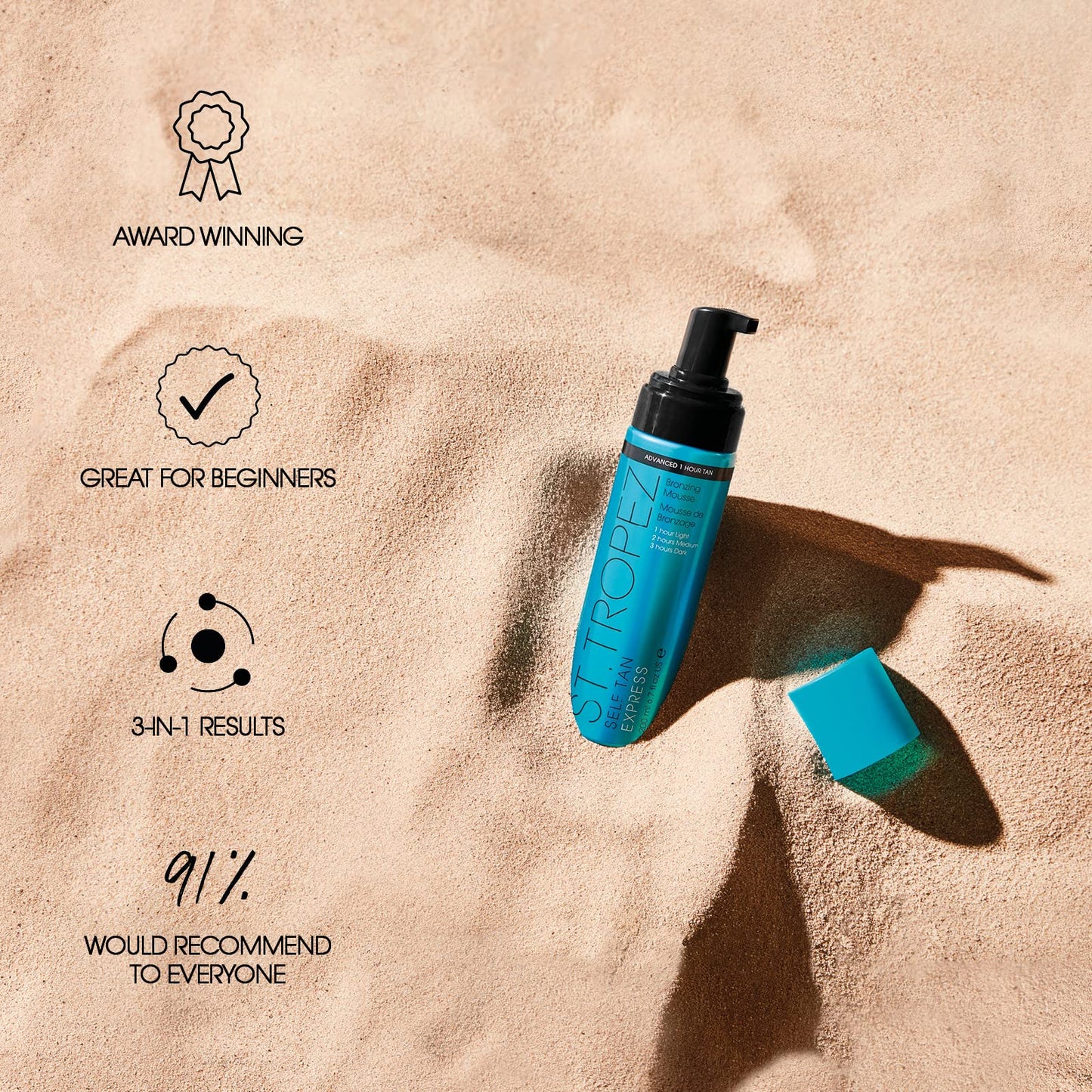 St.Tropez Light/Medium/Dark 1-3 hr Express Mousse for a Streak-Free, Natural Sunless Tan with Fast Application and Flawless Results, Cruelty-Free & Vegan, 6.7 fl oz