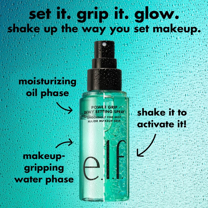 e.l.f. Power Grip Dewy Setting Spray, Ultra Fine Mist Made With Hyaluronic Acid, Grips Makeup For A Hydrated, Dewy Finish, Vegan & Cruelty-Free