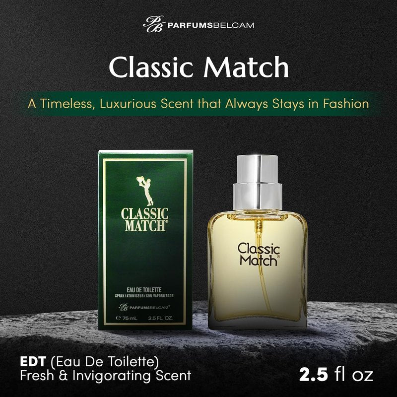 Classic Match Green Eau De Toilette Spray for Men - Fresh Chypre Cologne with Bergamot & Musk | 2.5 Fl Oz