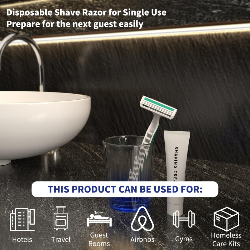 Disposable Bulk Razors with Cream 50PCS Set for Men & Women, Individually Wrapped Portable Toiletries Amenities for Hotel, Airbnb, Homeless, Shelter, Charity, Camping and Travel On The Go